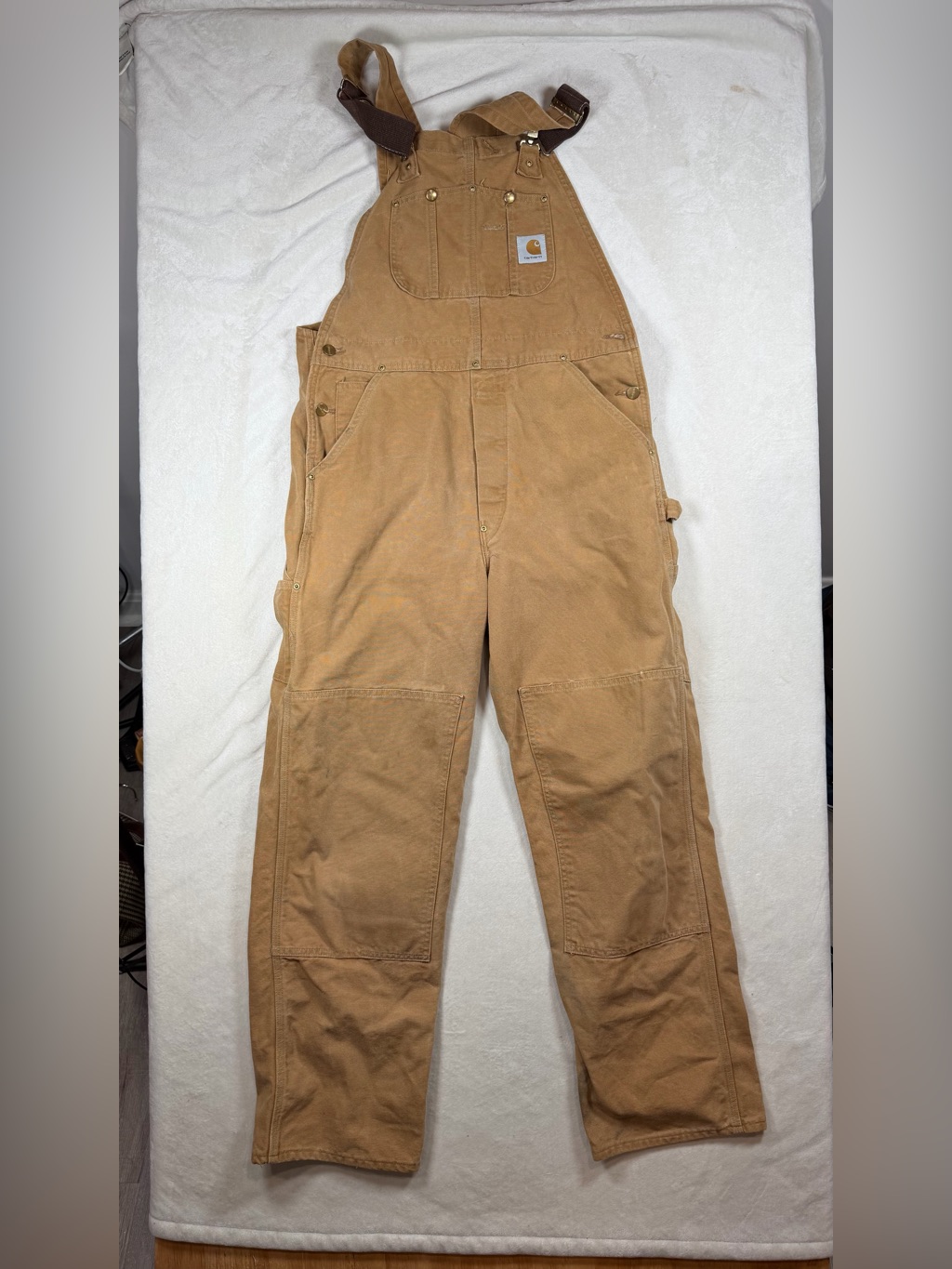 Vintage Made In Usa Medium Carhartt Tan Duck Canvas Double Knee Overalls